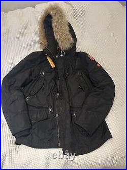 PARAJUMPERS Right Hand Parka Jacket In Black Mens Size UK Medium Fur Trim