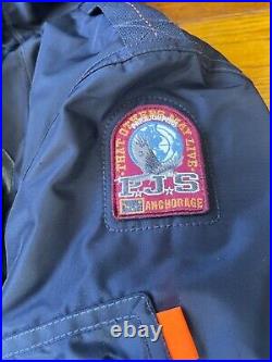 PARAJUMPERS Right Hand Parka Jacket In blue Mens Size UK Medium Fur Trim NEW